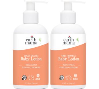 Earth Mama Sweet Orange Baby Lotion | Moisturizing Body Lotion for Dry Skin, Newborn Baby Lotion Sensitive Skin Care, Face Lotion for Babies & Kids with Shea Butter, Calendula & Aloe, 8 Fl Oz (2-Pack)