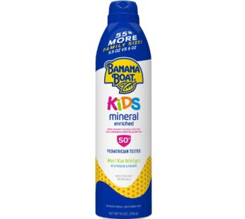 Banana Boat Kids Mineral Enriched, Broad Spectrum Sunscreen, SPF 50+, Pack of 1, 9.5 oz.