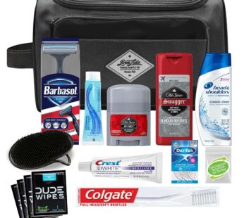 Convenience Kits International Men’s Premium 15-Piece Kit wth Travel Size TSA Compliant Essentials, Featuring: Head & Shoulders Dandruff Shampoo Classic Clean and Palm Scalp Brush in Black Dopp Bag