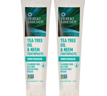 Desert Essence Tea Tree Oil & Neem Toothpaste – 6.25 Oz – Pack of 2 – Refreshing Rich Taste – Baking Soda & Essential Oil of Wintergreen – Antiseptic – Natural Ingredients – Fluoride & Gluten Free.