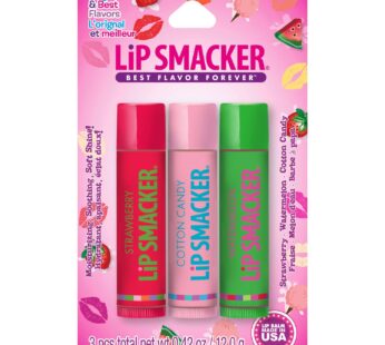 Lip Smackers Flavored Lip Balm Trio Original & Best, Strawberry Watermelon, Cotton Candy, Clear Matte, For Kids, Women, Men,3 Count (Pack of 1)