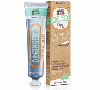 Dr. Ginger’s Coconut Oil Toothpaste, All-Natural Oil Pulling & Xylitol for Fresh Breath, Gum Health, Plaque Prevention, and Sensitive Teeth, Fluoride-Free, Coconut Mint Flavor, 4oz, 1ct