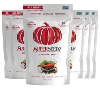 SuperSeedz Dry Roasted Pumpkin Seeds – Somewhat Spicy Pepitas, Whole 30, Paleo, Vegan & Keto Snacks, 8g Plant Based Protein, Produced In USA, Dairy Free, Nut Free, Gluten Free Snack (5oz, 6-pack)