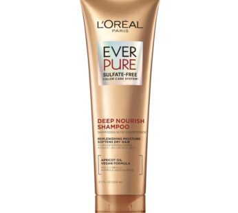 L’Oreal Paris Sulfate Free Shampoo for Dry Hair, Triple Action Hydration for Dry, Brittle or Color Treated Hair, Apricot Oil Infused Hair Care, EverPure, 8.5 Fl Oz (Packaging May Vary)