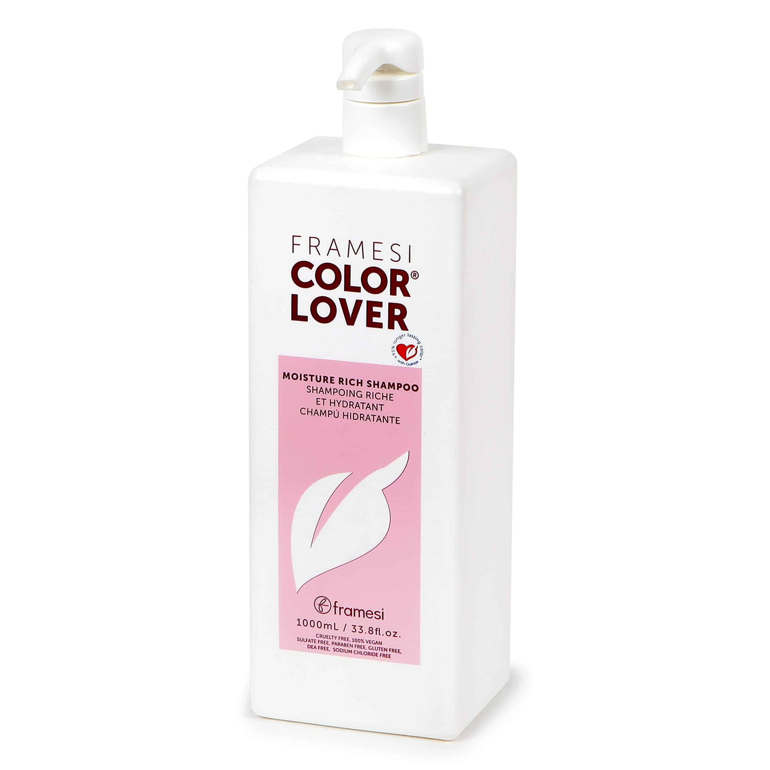 FRAMESI Color Lover Moisture Rich Shampoo, Sulfate Free with Quinoa & Aloe Vera, Color Treated Hair, Fresh, 33.81 Fl Oz