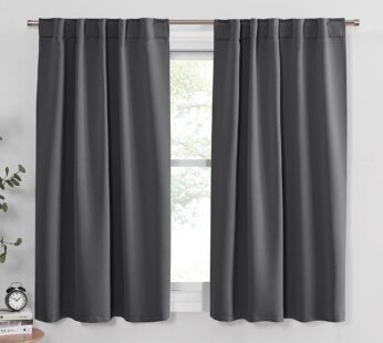 PONY DANCE Gray Blackout Curtains – Window Curtain Drapes – Short Thermal Insulated Light Blocking Drapes,Back Tab/Rod Pocket Panels for Bedroom & Kitchen, 42 W x 45 L, Grey, 1 Pair