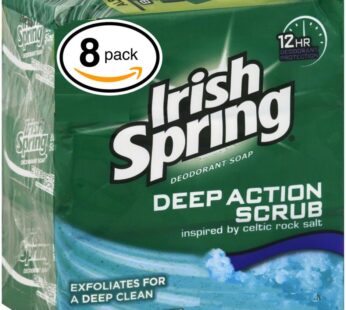 Irish Spring Deep Action Scrub Deodorant Soap, 8 bars of 3.75 ounces each