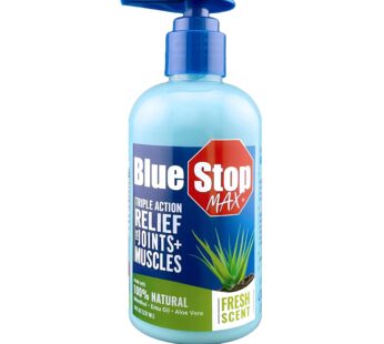 Blue Stop Max Muscle & Joint Relief Gel: Fast-Acting Sore Muscle, Back & Neck Relief Cream, Numbing Emu Oil Formula for Ankle, Leg Cramps, Tennis Elbow – 8 Oz Pump Bottle