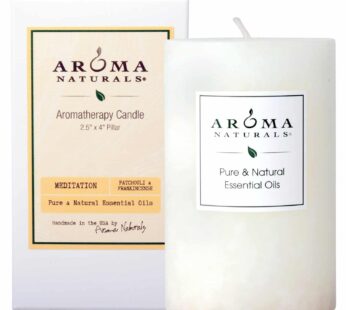 Aroma Naturals Patchouli and Frankincense Essential Oil White Scented Pillar Candle, Meditation, 2.5 inch x 4 inch