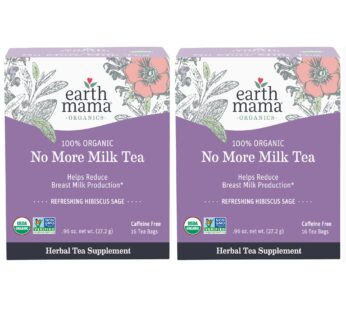 Earth Mama No More Milk Tea | Organic Herbal Tea Bags to Reduce Breast Milk Production, Stop Breastfeeding, & Wean Lactation Naturally, Postpartum Essentials, Hibiscus & Sage Decaf Tea (16-Count, 2PK)