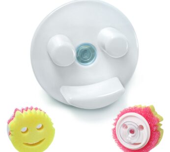Storage Theory Suction Cup Sponge Holder – Kitchen Sink Organizer for Smiley Face Sponges (White, 1 Pack) – Kitchen Scrubber Holder
