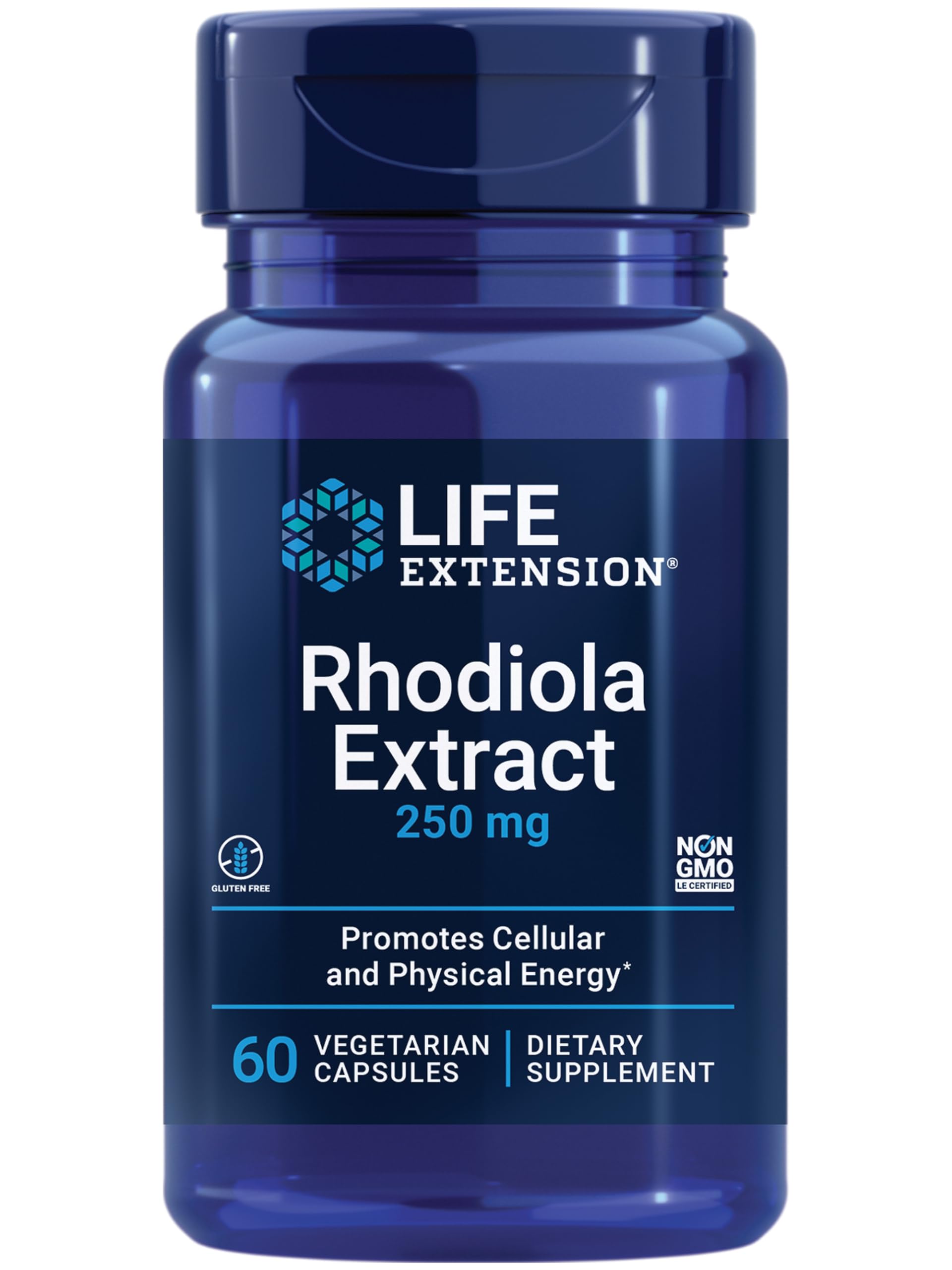 Life Extension Rhodiola Extract, Rhodiola rosea Supplement, standardized Extract, Promotes Physical and Mental Performance, Gluten-Free, Non-GMO, Vegetarian, 250 mg, 60 Capsules