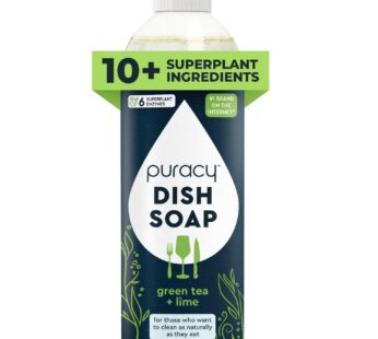 Puracy Dish Soap – Non Toxic Dish Soap, Natural Dish Soap, Organic Dish Soap Liquid, Clean Dish Soap, Puracy Dish Soap – Green Tea and Lime, 16oz