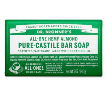 Dr. Bronner’s – Pure-Castile Bar Soap (Almond, 5 ounce) – Made with Organic Oils, For Face, Body and Hair, Gentle and Moisturizing, Biodegradable, Vegan, Cruelty-free, Non-GMO