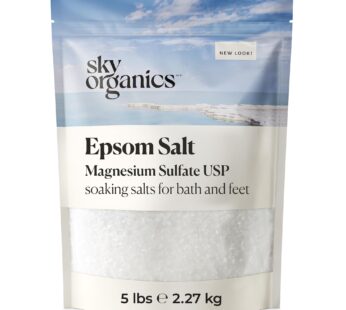 Sky Organics – Epsom Salt Bath Soak – Magnesium Sulfate – Medium-Grain Bath Salts – Body & Foot Soak – Bubble Bath Accessories, Self Care – Bath Products – Vegan, Unscented, All Skin Types – 5 lbs