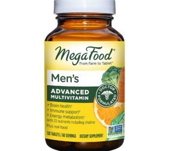 MegaFood Men’s Advanced Multivitamin for Men – Doctor -Formulated – Choline, Vitamin B12, Vitamin D, Vitamin C & Zinc – Brain Health & Immune Support – Non-GMO – Vegetarian – 120 Tabs (60 Servings)