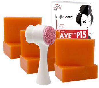 Kojie San Skin Brightening Brush Set – Original Kojic Acid Soap That Helps Reduces Dark Spots & Other Types of Skin Damage ? 65g x 6 Bars and Relumins Deep Pore Facial Cleansing Brush