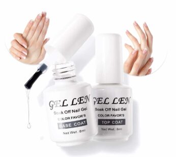 Gellen Gel Top and Base Coat, 2pcs Clear Gel Nail Polish Set, 8ml No Wipe Gel Top Coat Nail Polish, Long lasting Base Coat Gel Manicure, Soak Off LED Nail Lamp Base Top Coat for Nail Salon, Nail Art