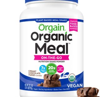 Orgain Organic Meal, Vegan Meal Replacement Protein Powder, Creamy Chocolate Fudge – 20g Plant Based Protein, 7g Prebiotic Fiber, Fruits, Vegetables & Greens, Gluten Free, Shakes & Smoothies, 2.01lb