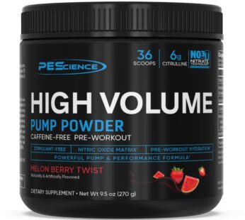 PEScience High Volume Nitric Oxide Booster Pre Workout Powder with L Arginine Nitrate, Melon Berry, 36 Scoops, Caffeine Free