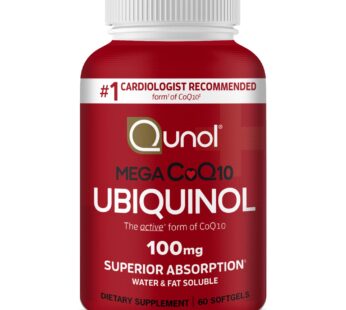 Qunol Ubiquinol CoQ10 100mg Softgels, Qunol Mega Ubiquinol 100mg – Superior Absorption – Active form of Coenzyme Q10 for Heart Health – 2 Month Supply – 60 Count