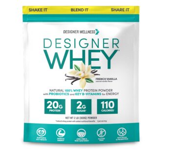 Designer Wellness, Designer Whey, Natural Whey Protein Powder with Probiotics, Fiber, and Key B-Vitamins for Energy, Gluten-Free, French Vanilla, 2 lb