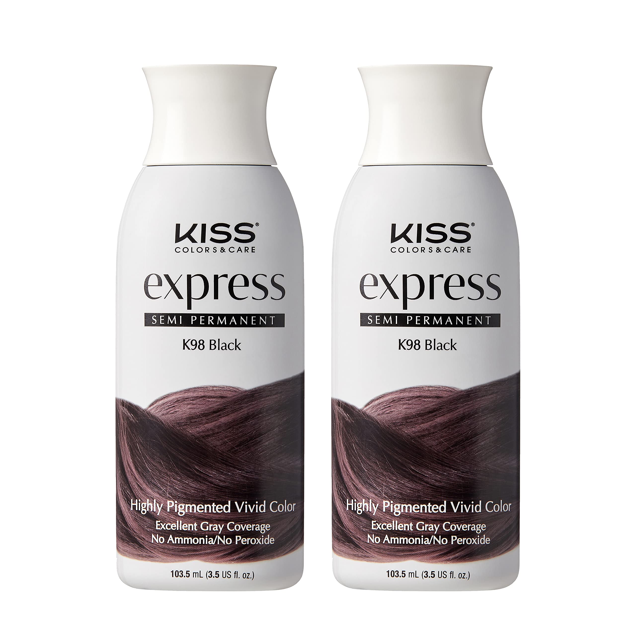 Kiss Express Semi-Permanent Hair Color 100mL (3.5 US fl.oz) (2 Count, Black)