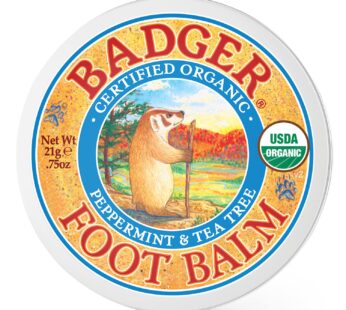 Badger – Foot Balm, Peppermint & Tea Tree, Heel Balm for Dry Cracked Feet, Certified Organic, Foot Balm with Essential Oils, Extra Virgin Olive and Jojoba Oils, 0.75 oz
