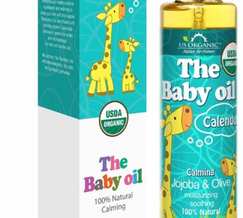 US Organic Baby Oil with Calendula, Jojoba and Olive Oil with Vitamin E, USDA Certified Organic, No Alcohol, Paraben, Artificial Detergents, Color, Synthetic Perfumes, 5 fl. Oz (Pure Unscented)