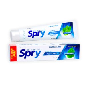 Spry Xylitol Toothpaste 5oz, Fluoride Toothpaste Adult and Kids, Teeth Whitening Toothpaste with Xylitol, Natural Breath Freshening, Mouth Moisturizing Ingredients, Peppermint (Pack of 1)