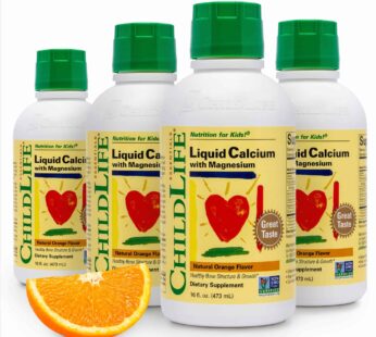 CHILDLIFE ESSENTIALS Liquid Calcium Magnesium Supplement – Supports Healthy Bone Growth for Children, Vitamin D3 & Zinc, All-Natural & Gluten Free – Natural Orange Flavor, 16 Fl Oz Bottle (Pack of 4)