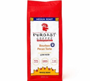 Puroast Low Acid Whole Bean Coffee, Bourbon Pecan Torte, Medium Roast, Helps Reduce Heartbur, High Antioxidants, No Bitter Aftertaste – 12 Oz