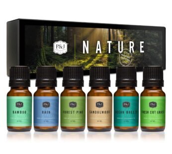 P&J Trading Nature Set of 6 Premium Grade Fragrance Oils – Forest Pine, Ocean Breeze, Rain, Fresh Cut Grass, Sandalwood, Bamboo – 10ml