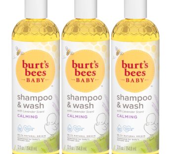Burt’s Bees Baby Shampoo and Wash Set, 2-in-1 Natural Origin Plant Based Formula for Sensitive Skin, Calming Lavender Scent, Tear-Free, Pediatrician Tested, 3 Travel Size Bottles, 36 oz (12 oz 3-Pack)