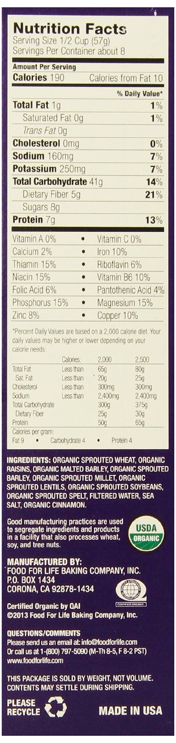 Food For Life Ezekiel 4:9 Organic Sprouted Grain Cereal, Cinnamon Raisin, 16 Ounce (Pack of 6) - Image 2