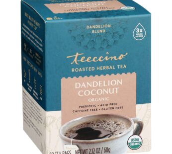 Teeccino Dandelion Coconut Tea – Caffeine Free, Roasted Herbal Tea with Prebiotics, 3x More Herbs than Regular Tea Bags, Gluten Free – 10 Tea Bags