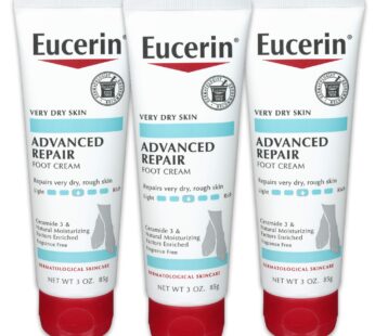 Eucerin Advanced Repair Foot Cream, Unscented Foot Cream for Dry Feet and Heels, 3 Oz Tube, Pack of 4