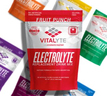 Vitalyte Electrolyte Powder Drink Mix, Isotonic Electrolyte Hydration Mix, Gluten Free Post Workout Powder Mix, Pack of 1, 35 oz., Fruit Punch Flavor