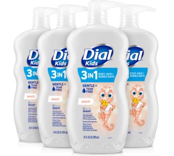 Dial Kids 3-in-1 Body + Hair + Bubble Bath, Peach, 24 fl oz (Pack of 4)