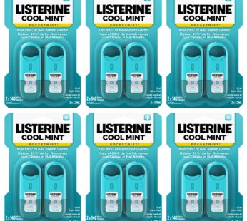 Listerine Cool Mint Pocketmist, Oral Care Mist for Fresh Breat, Kills 99% of Bad Breath Germs, Cool Mint Flavor, 0.26 Fl Oz – 2 Count, Pack of 6