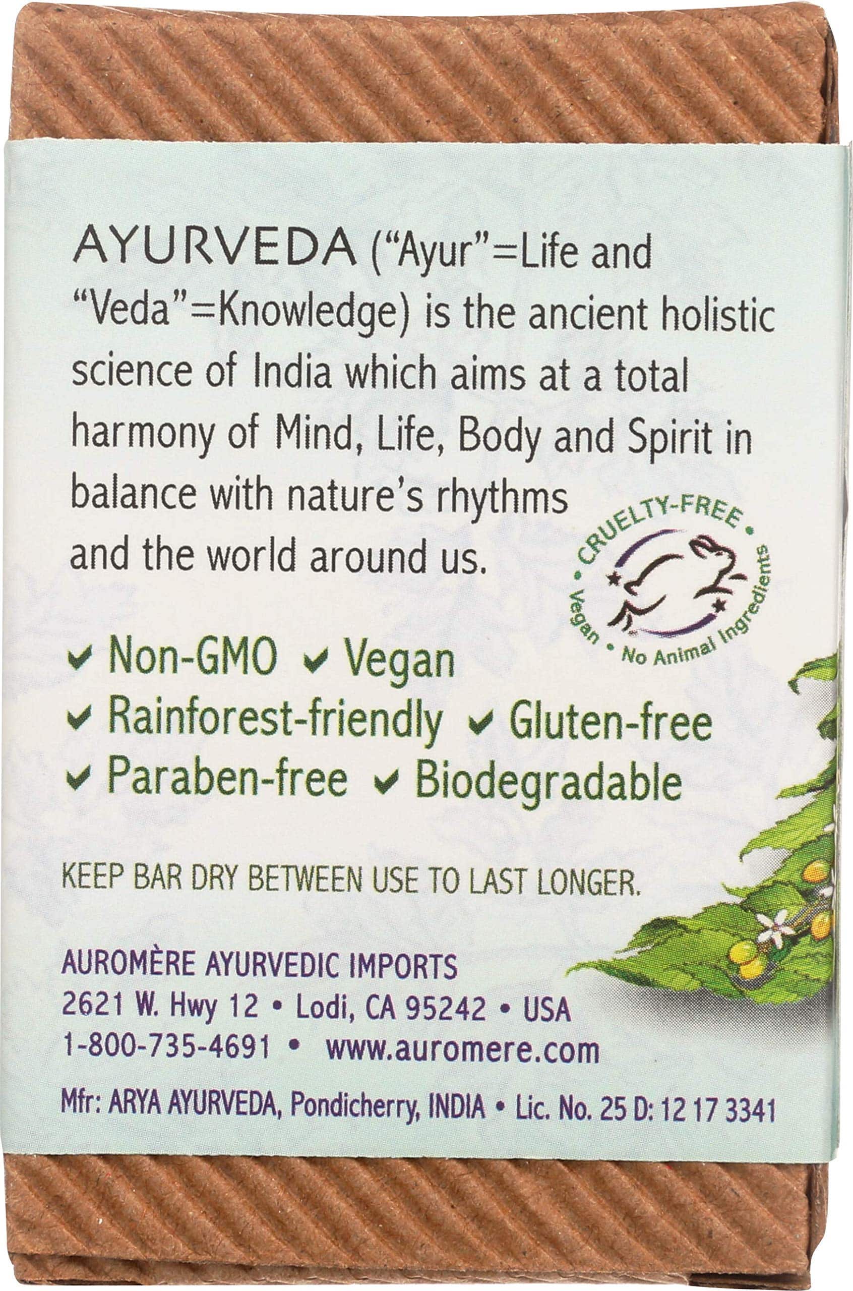 Auromere Ayurvedic Bar Soap, Tulsi Neem - Eco Friendly, Handmade, Vegan, Cruelty Free, Natural, Non GMO (2.75 oz), 1 pack - Image 2
