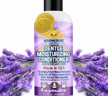 Bodhi Dog Gentle Moisturizing Conditioner | Dog Conditioner | Soothing Plant-Based Formula | Leaves Coat Shiny & Manageable | Made w/Soothing Aloe Vera & Jojoba Oil | Made in USA (Lavender, 17oz)