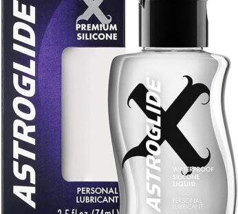 Astroglide Silicone Lube (2.5oz), X Premium Personal Lubricant, Uber Long-Lasting Silky Lube, Waterproof for Wet Water Play, Travel-Friendly Size