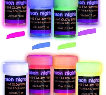 neon nights 2-IN-1 Glow In The Dark Acrylic Paint Set Glows in the Dark & under UV Blacklight – Set of 8 Self-Luminous Neon Paints for Halloween – German Premium Quality – 8 x 20 ml /