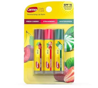 Carmex Daily Care Moisturizing Lip Balm Pack, Lip Balm With Sunscreen in Fresh Cherry, Strawberry and Wintergreen – 0.15 Ounce (Pack of 3)