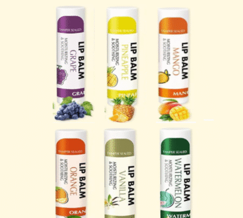 AZEN (Pack Of 6) Lip Balm, Natural Lip Balm Bulk, Lip Care Product, Moisturizing Lip Balms for dry cracked lips – 6 Flavors (Grape, Pineapple, Mango, Orange, Vanilla, Watermelon).