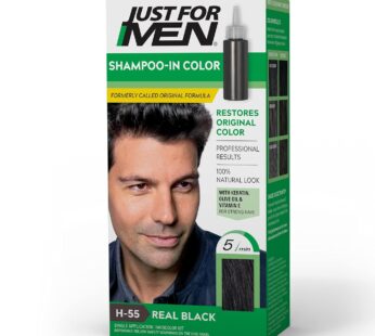 Just For Men Shampoo-In Color (Formerly Original Formula), Mens Hair Color with Keratin and Vitamin E for Stronger Hair – Real Black, H-55, Pack of 1