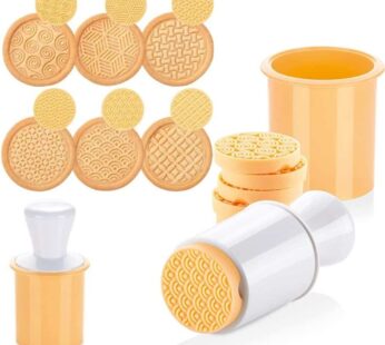 KAISHANE Silicone Cookie Stamps Set for Baking – Geo Geometric Figure Cookie Stamps with Handle and 6 Silicone Stamps High Heat Resistant to 480°F Yellow Color