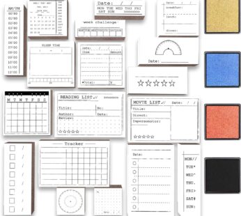 Rancco 18 Pcs Journal Stamps w/Ink Pad, 4 Set Bujo Stamp Calendar Planner Stencil for Journal DIY, to Do List, Tasks, Month Week Dates Organizer, Scrapbooking Craft, Enhance and Simplify Your Planner