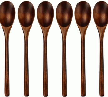 AOOSY Spoons, Wooden Spoons for Eating, 6 Pieces Japanese Natural Soup Spoons Wooden Spoon for Cooking Mixing Stirring Honey Tea Soda Dessert Coconut Bowl Nonstick Pots Kitchen